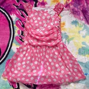 Extremely Me! Girls Easter Pink & White Frilly Tulle Polkadot Dress Size 5/6